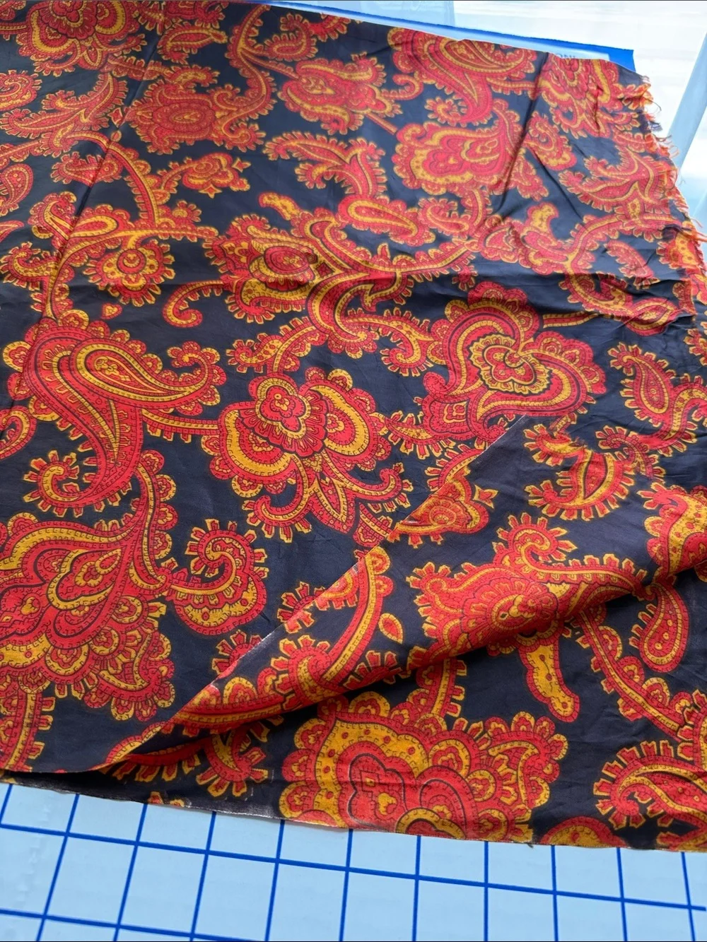 Vintage 1970s Paisley Dress Fabric 1.5 Yards x 42” Red Gold Black Lightweight